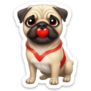 anime pug holding up a big bright red heart sticker