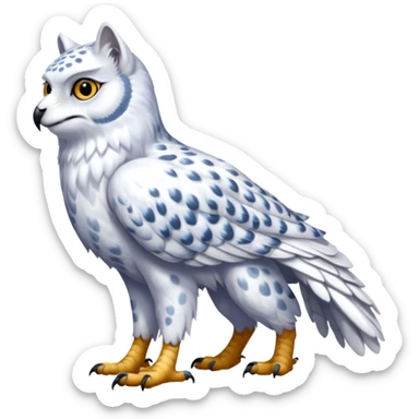 Realistic wild natural elegant pretty beautiful handsome shiny colorful furry 4-legged digitigrade snowy-owl-arctic-fox-snow-leopard-gryphon-griffin-fusion-hybrid-fursona-furry-animal-creature, full body, hyper-realism sticker