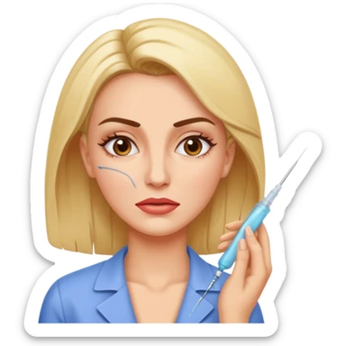 Woman taking a botox injection in the face sticker