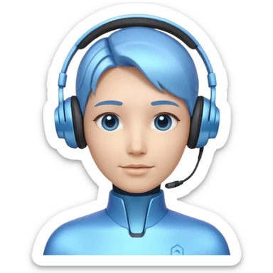 AI Call Agent holo-human-like Cyber AI face, warm, calm and friendly. Holographic look. Blue.
Soft AI face with a listening, welcoming expression, minimal facial lines, calm eyes. Light headset. sticker