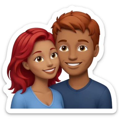 kissy face between brown hair man and redhead woman sticker