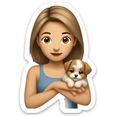 Asian girl with small fluffy light brown puppy sticker