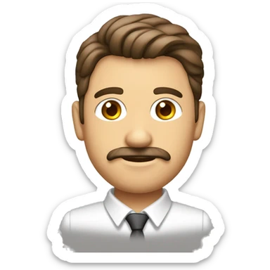 hombre blanco con ojos pardos, cara bonita y cabello ondulado castaño que viste traje plomo sticker