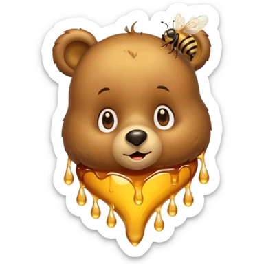 a cute bear with honey and bee and hearts sticker