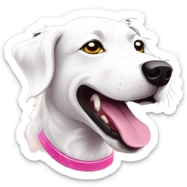 Sparkling crazy white aggressive dog dancing snow mad eyes illustration doodle high contrast lightning bolt halo sun beams white pink yellow red party sparkle glitter sticker