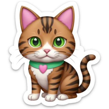 a  brown and black tabby cat, with a pink bandage on her front paw, realistic sticker