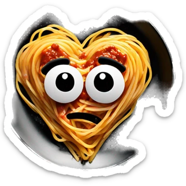 Heart shape spaghetti and sauce on black heart plate sticker
