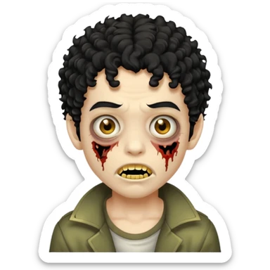 menino com cabelo cacheado preto e olhos marrons, com a boca lembrando a de um zumbi e com grills dourados sticker