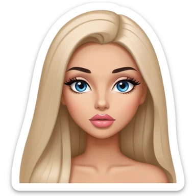 Glamours, tanned, very beautiful girl, with big pump peach-beige-rose lips, long long lashes, black straight smooth silky long hair, straight parting hair, blue-grey eyes sticker