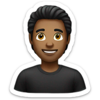 black-bobbed-hair man in a black T-shirt handing out money sticker