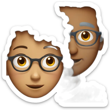 a girl with red curly hair and blue glasses hugging a boy with gray hair sticker