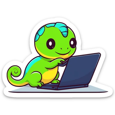 chameleon typing on laptop sticker