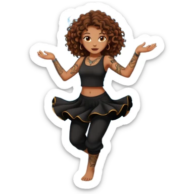 Sexy brown eyes, brown curly hair, white ethnicity with tattoo, mystic vibe, dancing in the fire in the night  sticker