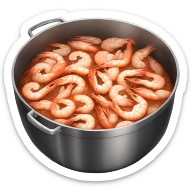 Realistic extra large outdoor pot full of boiling shrimp cooking in it.
 sticker