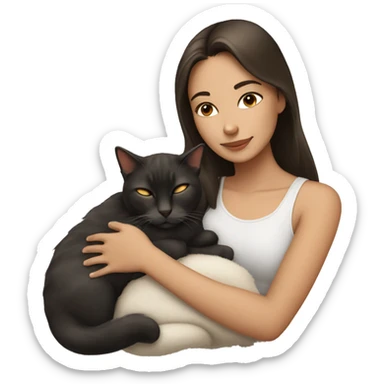 Girl brunette with cat sleeping sticker