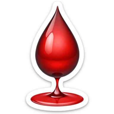 single blood drop emoji sculpted from dark liquid metal, glossy surface, dramatic reflections, futuristic minimal 3D style, isolated on white sticker