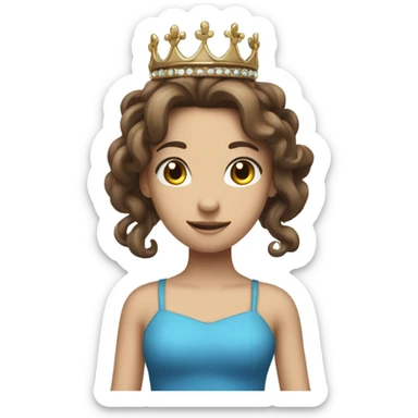 Girl with brown hair and blue dress and tentacles on her back and a tiara on her head sticker