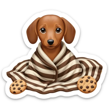 Wiener dog with blanket and a cookie on the beach  sticker