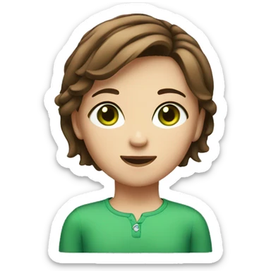 girl with short brown hair, square face and green eyes sticker