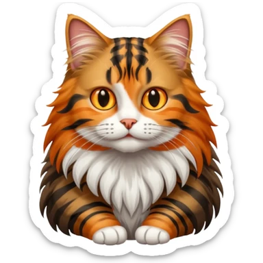 A long haired tabby cat with a white chest and white paws, sticker