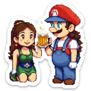 mario drinking beer with thai lady sticker