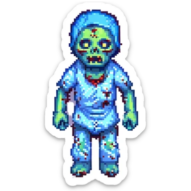 pixel art zombie, blueish skin, arms outstretched sticker
