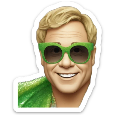 elton john wearing green multi-color oversized square sunglasses with scalloped edges for mardi gras sticker