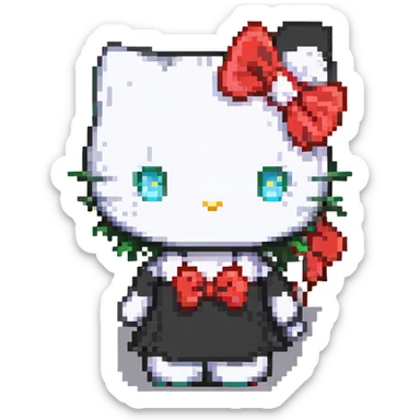 Hello Kitty with a red bow, chibi proportions pixel art sticker