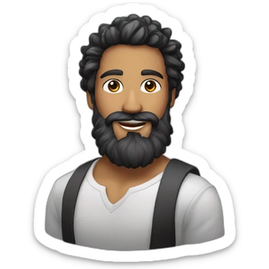 visage cheveux noir barbe blanche sourire sticker
