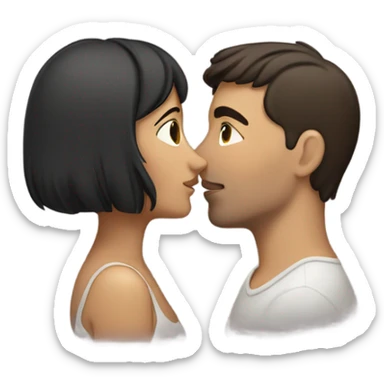 Male and female couple kissing. Both have short, dark brown hair sticker