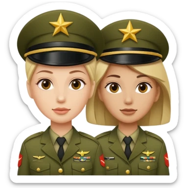 one emoji (female) wearing Army combat uniform and a second emoji (male) wearing the army green service uniform sticker