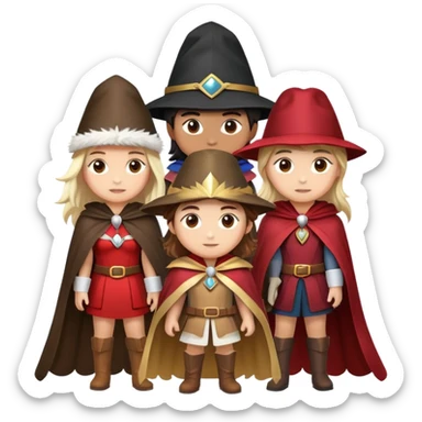 3 girls and 1 guy as the 4 musketeers with feathered hats and capes sticker