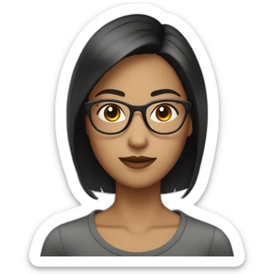 girl with dark brown very short straight hair and glasses sticker