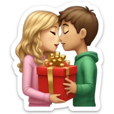boy and girl kissing with cristmass gift sticker