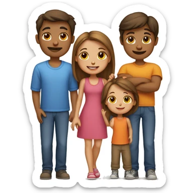 Familia de 6, 4 niños una mujer y un hombre dos gatos  sticker