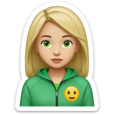​"A mosaic portrait of a girl in a green tracksuit, made of tiny emojis, digital art style, pixelated emoji textures, vibrant colors, creative composition." sticker