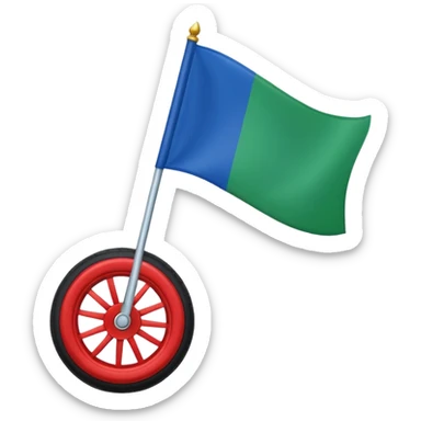 Emoji drapeau moitié à la verticale bleu en haut vert en bas avec une roue rouge au millieu  roue en plein millieu du drapeau sticker