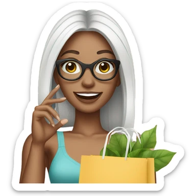 white skin influencer taking selfie with a shopping bag sticker