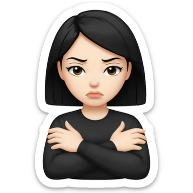 pouty/sad arms crossed emoji woman with black hair sticker