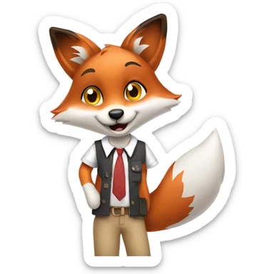  Happy fox in a shirt. She stands and uses her favourite app in the phone, and she stares in the phone sticker