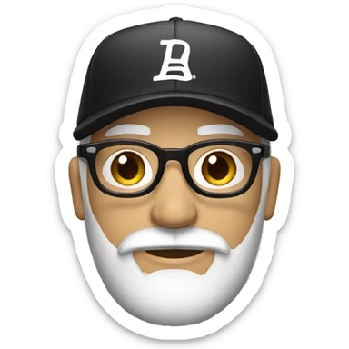 Create an emoji of a man with white beard wearing a black baseball cap and glasses sticker