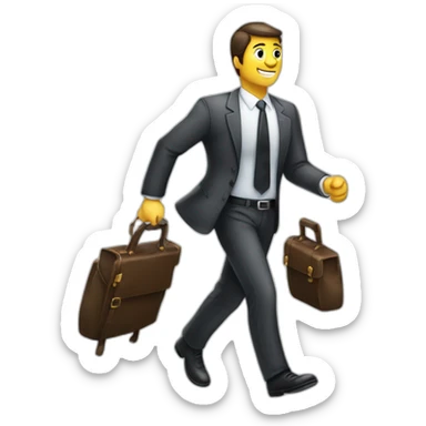 hombre empresario caminando con una maleta en la mano, y con cara enojada sticker