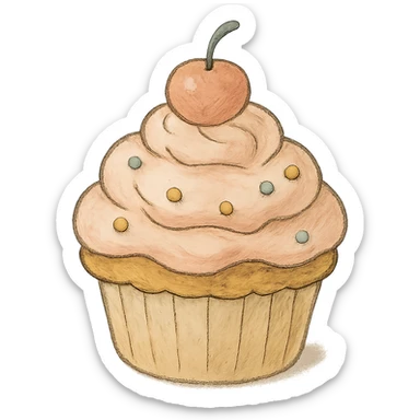 icon of a cupcake, soft colors, whimsical, ghibli style sticker