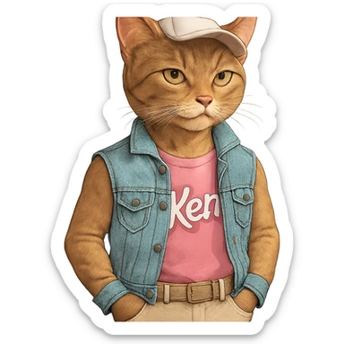 a confident cat dressed like Ken in trendy clothes sticker