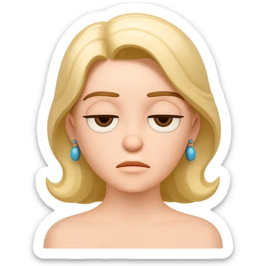 Change her facial expression to bored, with uninterested eyes and a neutral mouth, in the same style as the reference image. sticker