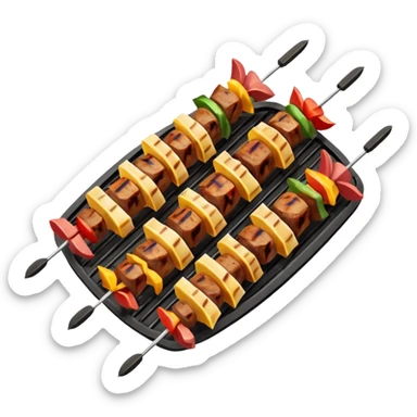 grilled shish kebab object icon, meat skewers with grill marks, 3D cartoon, mobile game icon style, clean background, no text, no watermark
 sticker