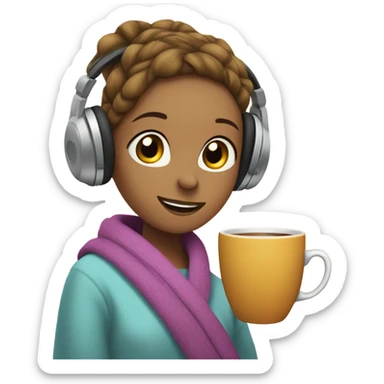 reahead girl in a blanket with tea and headphones  sticker