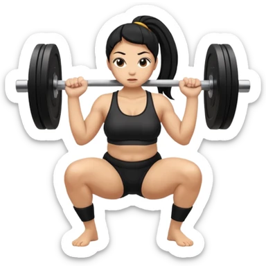 Women with long black ponytail doing a sumo squat with no weights or barbells sticker