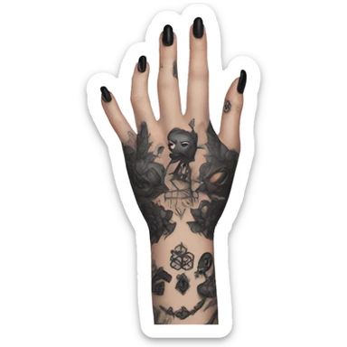 Feminine arm, black fingernails and gothic tattoos  sticker