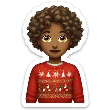 girl with curly hair and a christmas sweater sticker